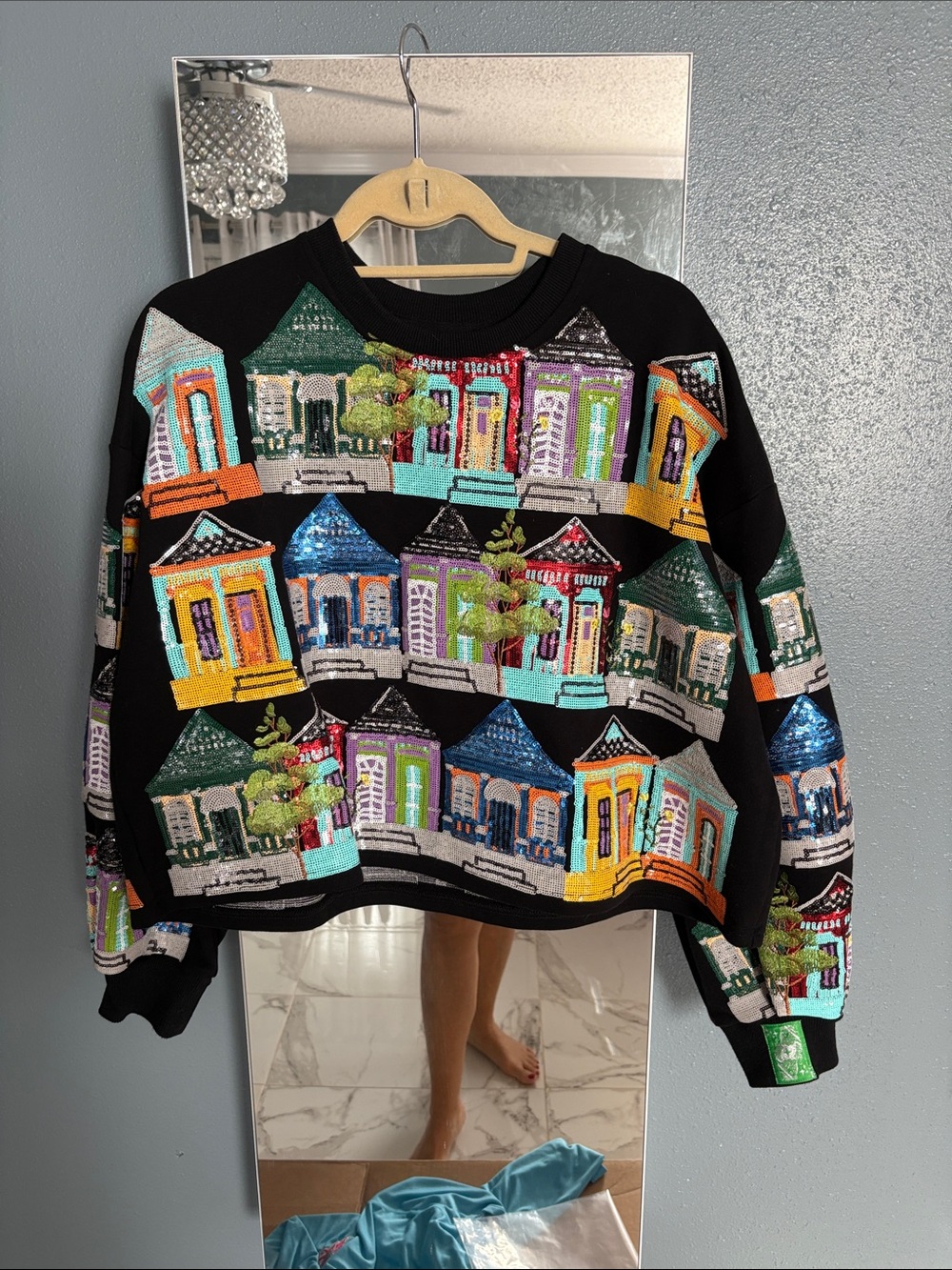 QUEEN OF SPARKLES Black Multicolor Embroidered House Sweater